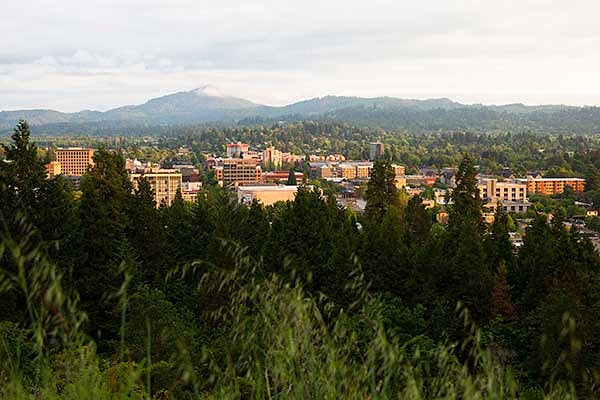 Eugene through the trees
